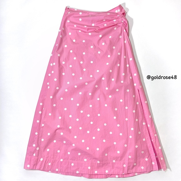 Ganni pink and white Polka Dot Print Organic Cotton midi skirt - Picture 1 of 11